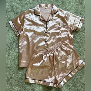 SHEIN Shiny Pink Short Sleeve Pajama Set